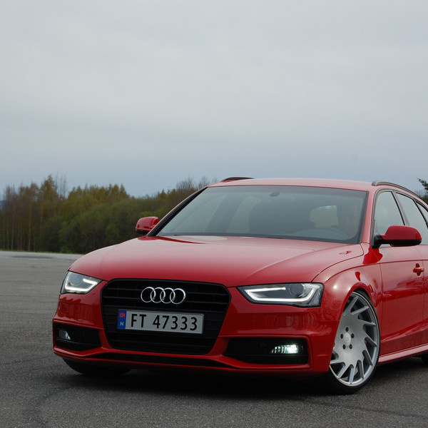 Custom LED-Bar Style Headlights on Red Audi A4 - Photo by Vossen