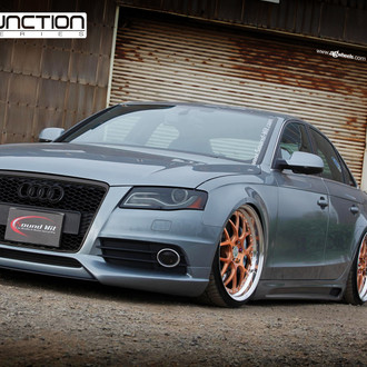 Gray Lowered Audi A4 with Dark Smoke Headlights - Photo by Avant Garde Wheels