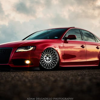 Red Lowered Audi A4 with Custom LED Headlights - Photo by Avant Garde Wheels