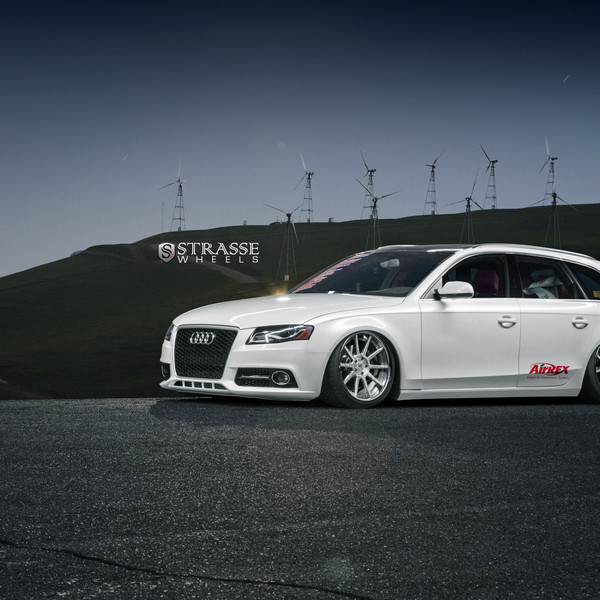Front Bumper with LED Lights on White Audi A4 - Photo by Strasse Forged