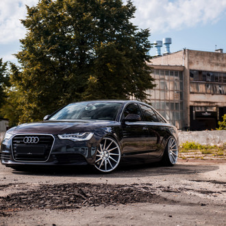 Black Audi A6 with Custom Headlights - Photo by JR Wheels
