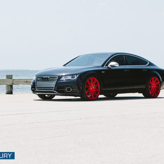 Black Audi A7 Fastback on Candy Red Custom Wheels - Photo by XO Luxury