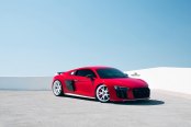Red Audi R8 Accentuated with Custom White Side Skirts and Vorsteiner Rims