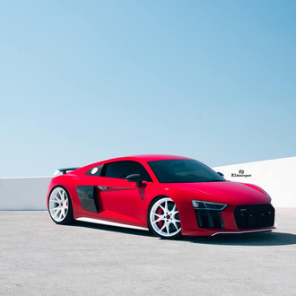 Red Audi R8 Accentuated with Custom White Side Skirts and Vorsteiner Rims