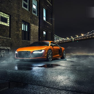 Beautiful Night Photoshoot of Orange Audi R8 - Photo by Rohana Wheels