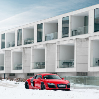 Custom Front Lip Spoiler on Red Audi R8 - Photo by Rotiform