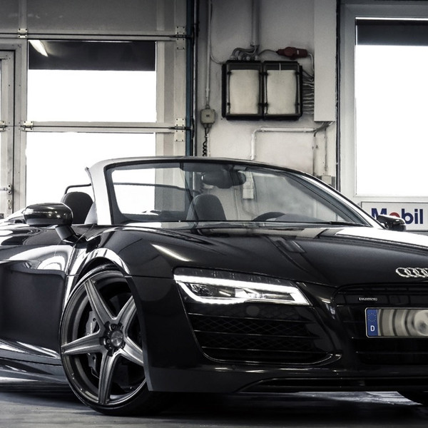 Black Convertible Audi R8 with Custom DRL-Bar Headlights - Photo by ADV.1