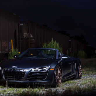 Gray Convertible Audi R8 with Custom Headlights - Photo by ADV.1