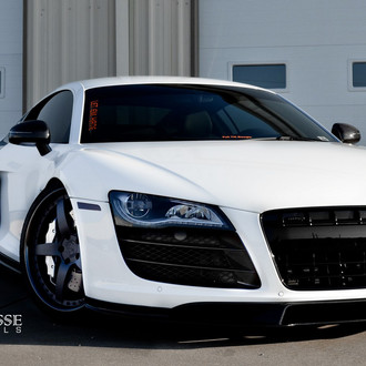 Extremely Stylish White Audi R8 Enhanced by Blacked Out Grille and Black Custom Rims