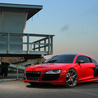 Red Audi R8 with Custom LED Headlights - Photo by Vorstiner