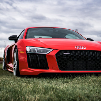 Red Audi R8 with Blacked Out Mesh Grille - Photo by Vossen