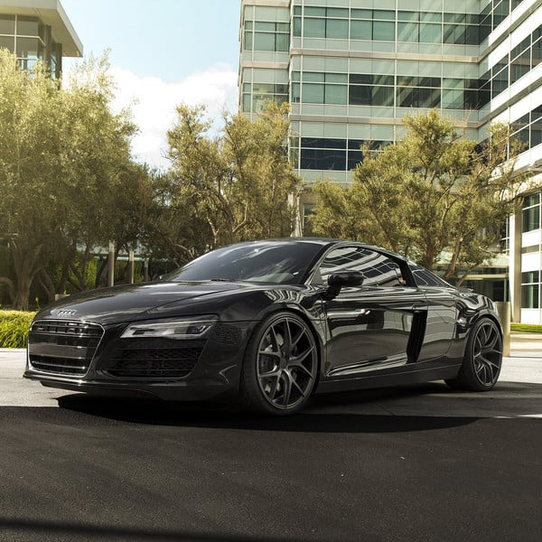 Carbon Fiber Front Lip on Black Audi R8 - Photo by Zito Wheels