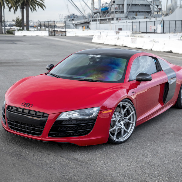 Red Audi R8 V10 with Custom Headlights - Photo by Vorsteiner