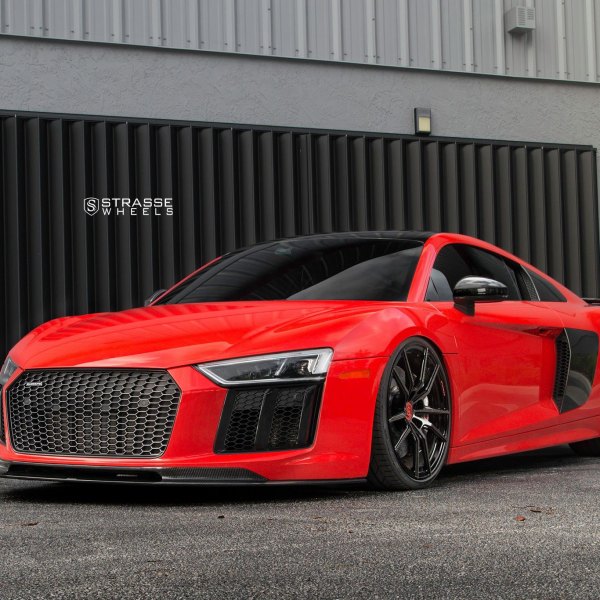 Red Audi R8 with Carbon Fiber Front Lip - Photo by Strasse Wheels