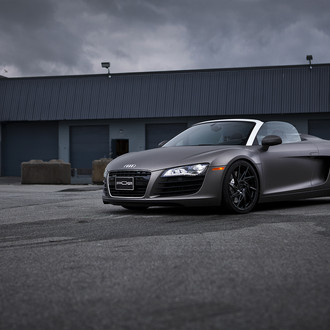 Custom LED Headlights on Gray Convertible Audi R8 - Photo by PUR Wheels