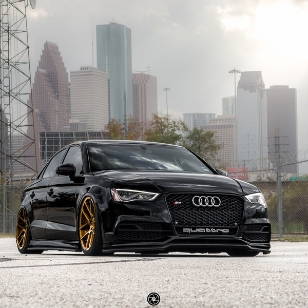 Black Audi S3 with Custom LED-bar Style Headlights - Photo by Avant Garde Wheels