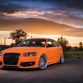 Orange Audi S3 with Blacked Out Mesh Grille - Photo by JR Wheels