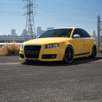 Yellow Audi RS 4 On LA Industrial Scenery