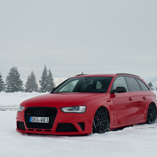 Lowered Red Audi S4 with Blacked Out Grille - Photo by Rotiform