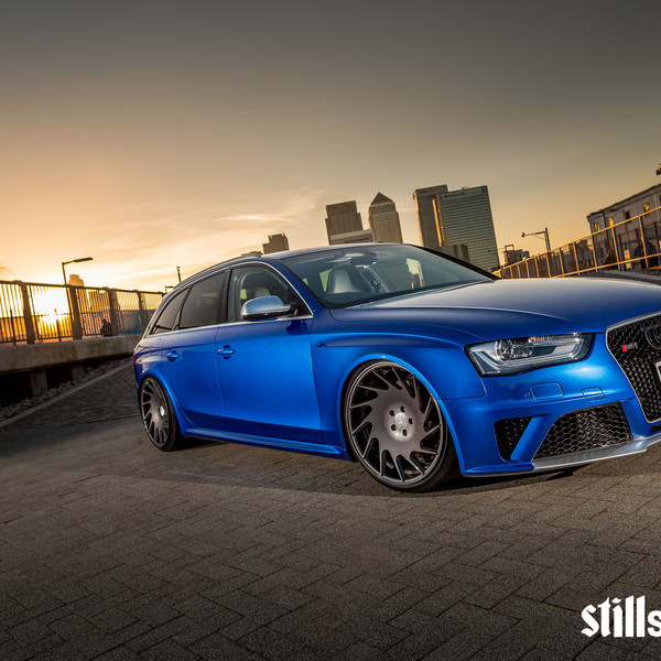Matte Blue Audi S4 with Custom Blacked Out Grille - Photo by Vossen