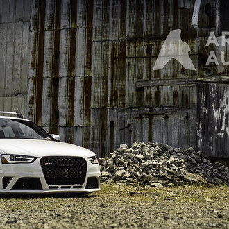 White Lowered Audi S4 with Base Rack System - Photo by Avant Garde Wheels