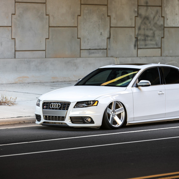 White Lowered Audi S4 with Custom Headlights - Photo by TSW