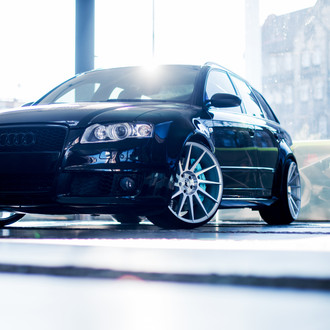 Front Bumper with Fog Lights on Black Audi S4 - Photo by JR Wheels