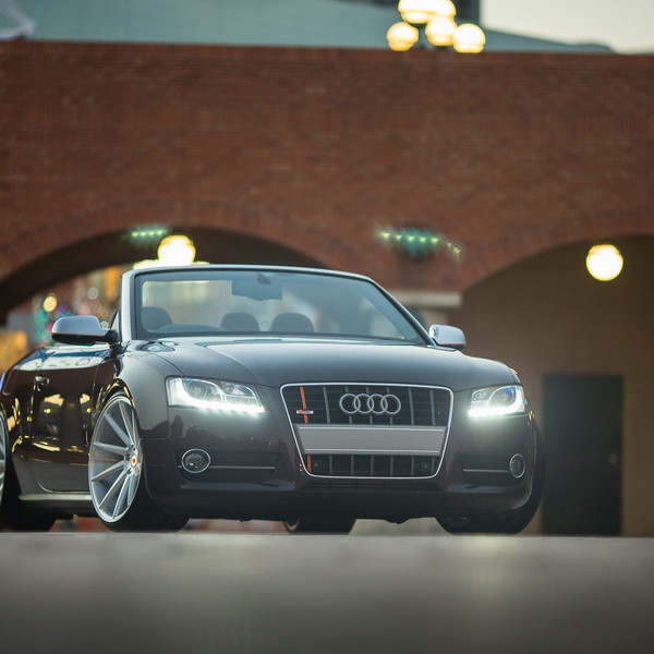 Black Convertible Audi A5 with Aftermarket LED Headlights - Photo by Vossen