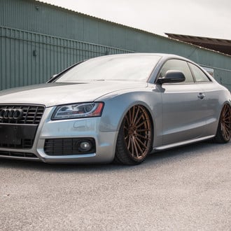 Gray Lowered Audi S5 with Aftermarket Headlights - Photo by Avant Garde Wheels
