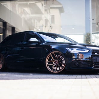 Black Audi S6 with Aftermarket Headlights - Photo by JR Wheels