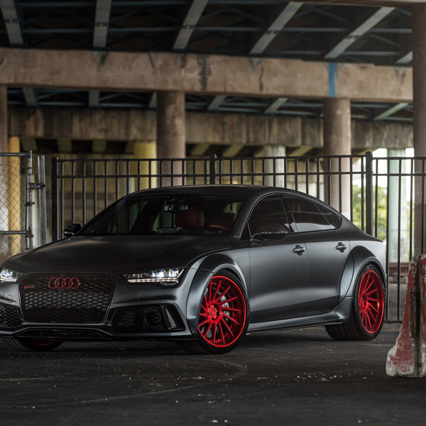 Menacing Audi A7 on Bright Red Avant Garde F551 Custom Wheels - Photo by Avant Garde
