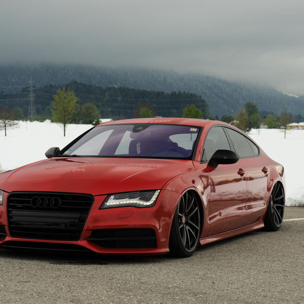 Red Audi S7 with Dark Smoke LED Headlights - Photo by Rotiform