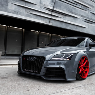 Gray Audi TT Slammed To the Ground on Red Rims - Photo by Avant Garde