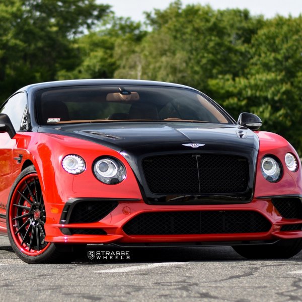 Blacked Out Mesh Grille on Red Bentley Continental - Photo by Strasse Wheels