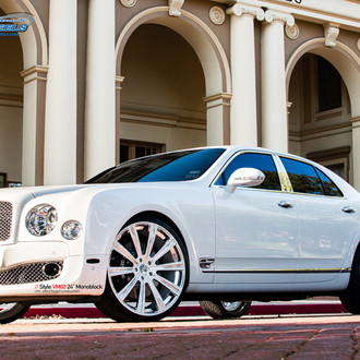 Aftermarket Headlights on White Bently Mulsanne - Photo by Vellano