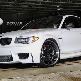White BMW 1-Series with Custom Projector Headlights - Photo by Strasse Forged