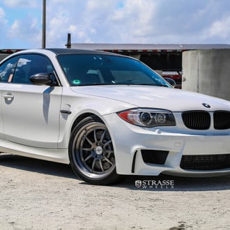White BMW 1-Series with Aftermarket Halo Headlights - Photo by Strasse Forged