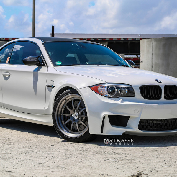White BMW 1-Series with Aftermarket Halo Headlights - Photo by Strasse Forged
