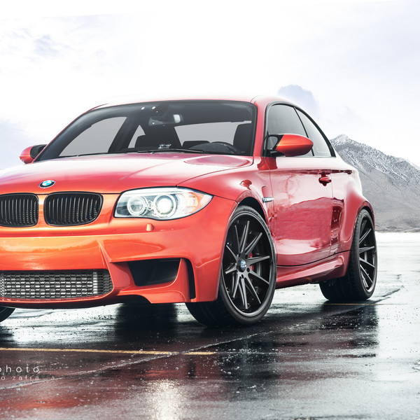 Custom Halo Headlights on Red BMW 1-Series - Photo by zandbox