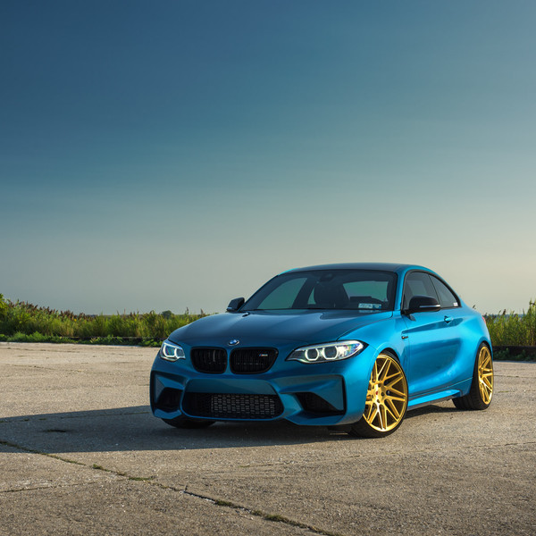 Blue BMW 2-Series with Aftermarket Headlights - Photo by Vossen