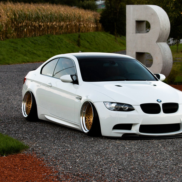 White Stanced BMW 3-Series with Custom Hood - Photo by Rotiform