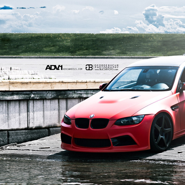Matte Red BMW M3 with Aftermarket Hood - Photo by ADV.1