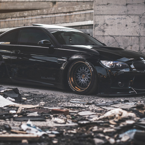 Aftermarket Body Kit on Black Stanced BMW 3-Series - Photo by Avant Garde Wheels