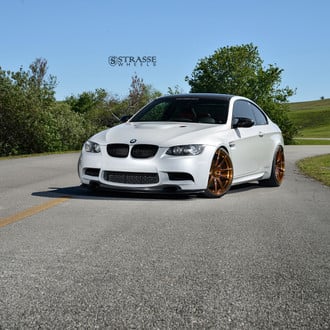 Carbon Fiber Front Lip on White BMW 3-Series - Photo by Strasse Forged