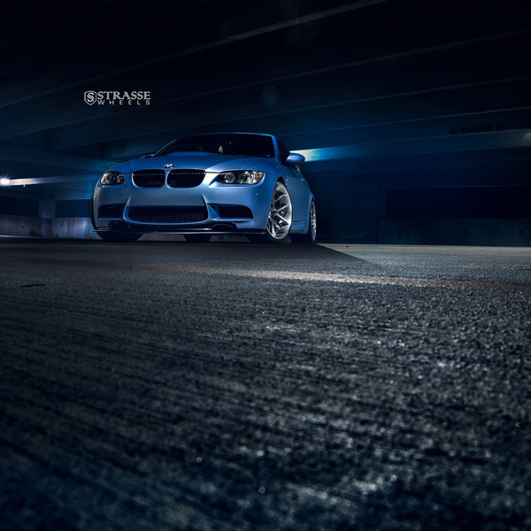 Dark Smoke Headlights on Blue BMW 3-Series - Photo by Strasse Forged