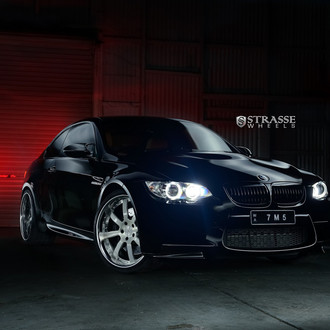 Dark Blue BMW 3-Series with Custom Halo Headlights - Photo by Strasse Forged