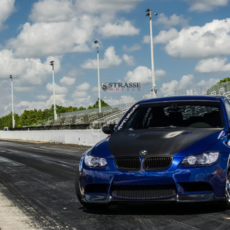 Blue BMW 3-Series with Carbon Fiber Vented Hood - Photo by Strasse Forged
