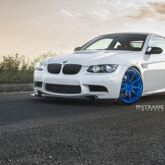 Carbon Fiber Front Lip on Custom White BMW 3-Series - Photo by Strasse Forged