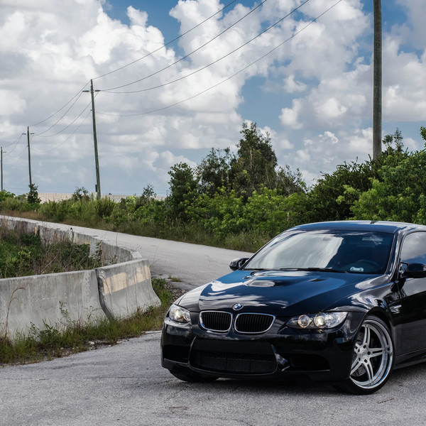 Black BMW 3-Series with Aftermarket Hood - Photo by Strasse Forged