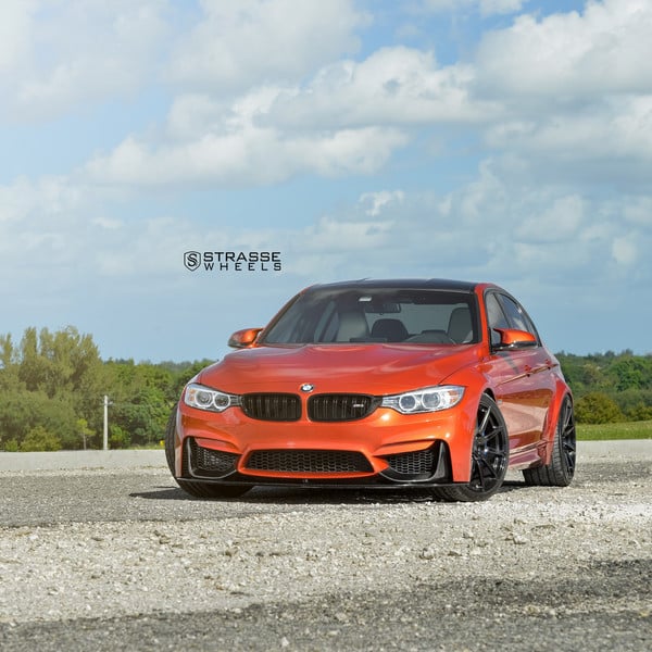 Orange BMW 3-Series with Carbon Fiber Front Lip - Photo by Strasse Forged